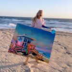 Karin Brauns Instagram - When you think it’s a great idea to finish up your painting at sunset on the beach and it turns out to be a storm disaster 😬 #manhattanbeach #art #artist #artsale #gallery #beach #popart #pinkpanther #socal #garfield #cartoons #socal #pink #lifeguardtower #wind #ocean #moments @colorfulsinartgallery Manhattan Beach, California