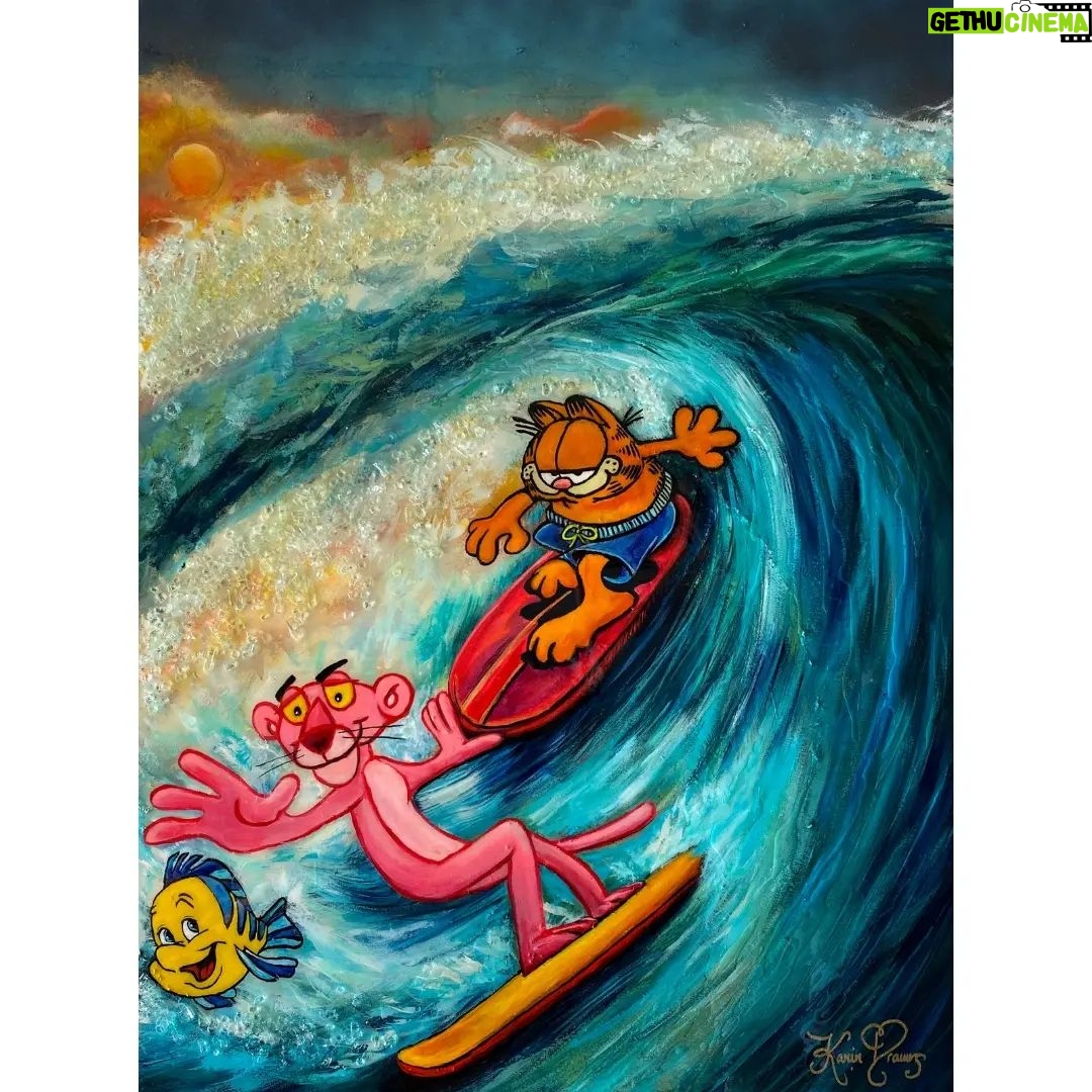 Karin Brauns Instagram - "Party Wave" 48×36 Available for sale DM for inquiries . . . . . . . . #artworld #artlife #artgallery #artoftheday #artist #artstudio #garfield #artistsoninstagram #artforsale #pinkpanther #garfieldlovers #artwork #artiststudio #catstagram #garfieldcat #california #manhattanbeach #manhattan #losangeles #pinkpanthercartoon #sepulveda #fishart #surfing #popartists #seaart #sinistermonopoly #karinbrauns Manhattan Beach, California