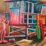 Karin Brauns Instagram - "Manhattan Beach Paint Battle" 48" × 36" Available @colorfulsinartgallery Visit us or DM for more inquiries . . . . . . . #manhattanbeach #art #artist #artsale #gallery #beach #popart #pinkpanther #socal #garfield #cartoons #socal #pink #lifeguardtower #wind #ocean #moments #losangeles #karinbraunsgallery #karinbrauns #artistoninstagram #artcollective #artlife #acrylicpaint #manhattanbeachcalifornia