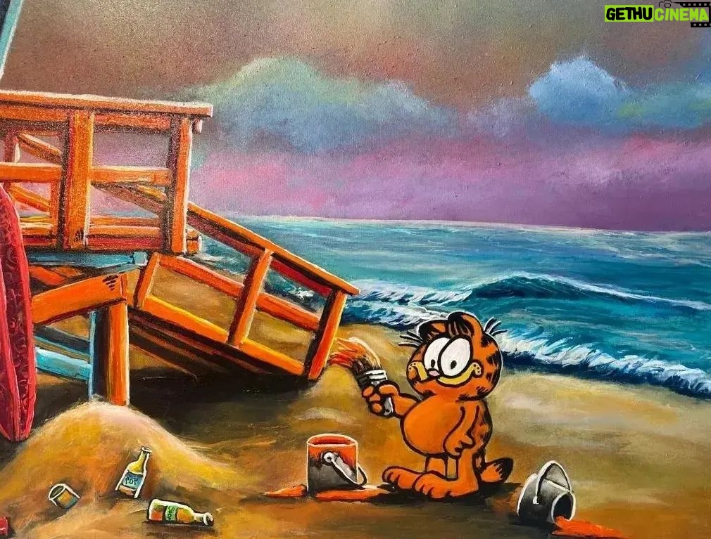 Karin Brauns Instagram - "Manhattan Beach Paint Battle" 48" × 36" Available @colorfulsinartgallery Visit us or DM for more inquiries . . . . . . . #manhattanbeach #art #artist #artsale #gallery #beach #popart #pinkpanther #socal #garfield #cartoons #socal #pink #lifeguardtower #wind #ocean #moments #losangeles #karinbraunsgallery #karinbrauns #artistoninstagram #artcollective #artlife #acrylicpaint #manhattanbeachcalifornia