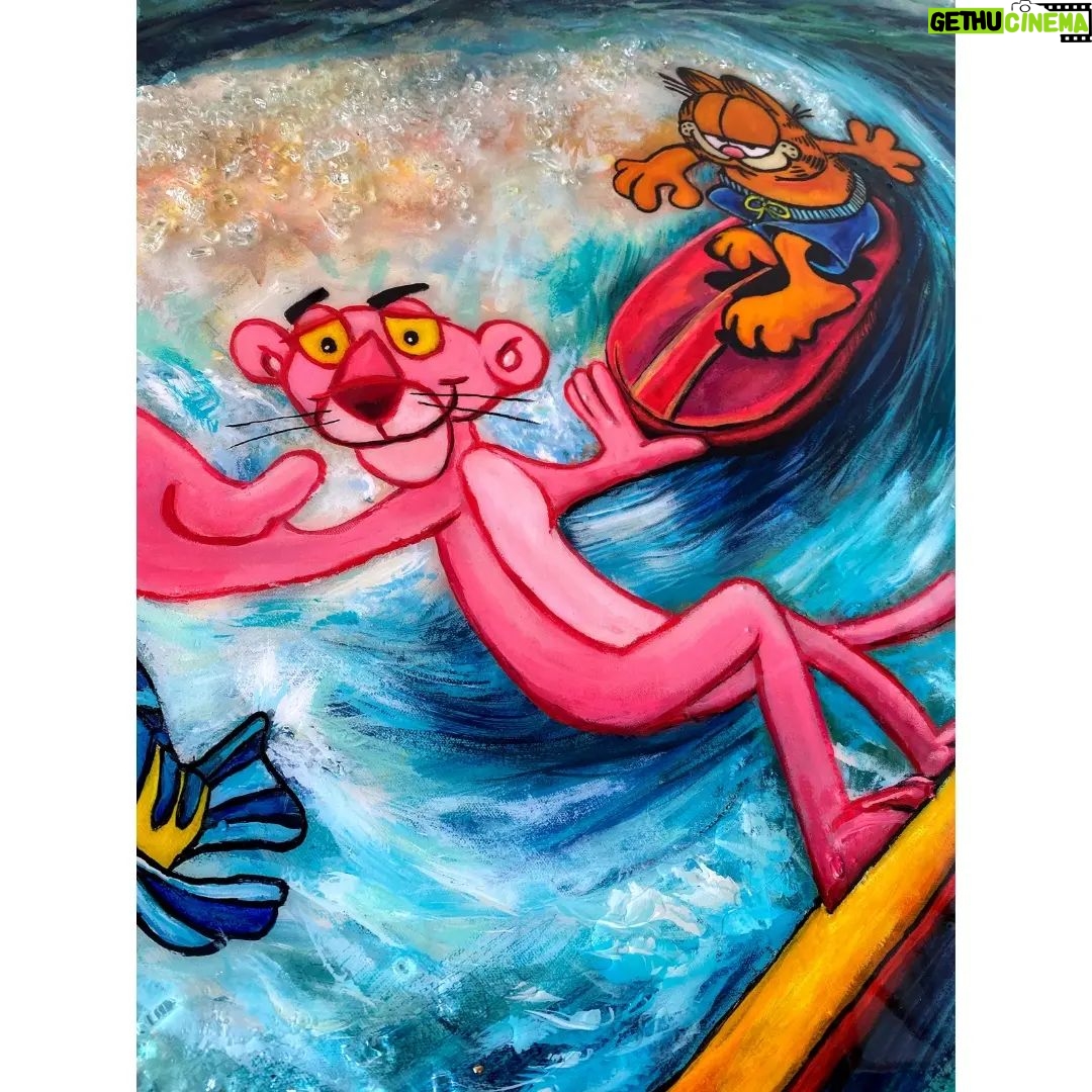 Karin Brauns Instagram - "Party Wave" 48×36 Available for sale DM for inquiries . . . . . . . . #artworld #artlife #artgallery #artoftheday #artist #artstudio #garfield #artistsoninstagram #artforsale #pinkpanther #garfieldlovers #artwork #artiststudio #catstagram #garfieldcat #california #manhattanbeach #manhattan #losangeles #pinkpanthercartoon #sepulveda #fishart #surfing #popartists #seaart #sinistermonopoly #karinbrauns Manhattan Beach, California