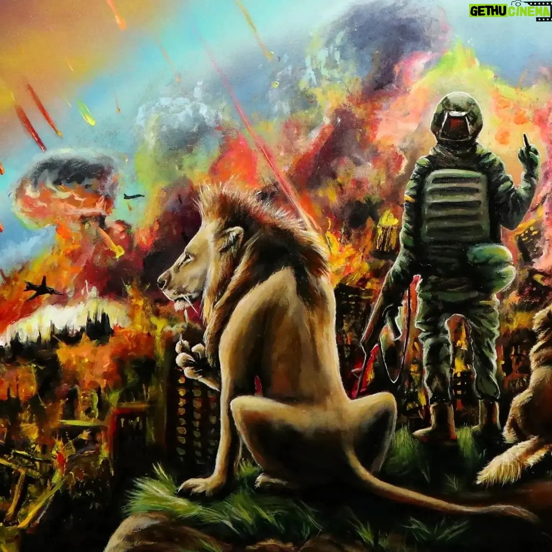 Karin Brauns Instagram - “F-this, We Want Peace” 48” x 48” Acrylic on canvas . . . . . . . . #war #military #worldwar #army #art #soldier #usa #battle #guns #peace #soldiers #warrior #warzone #tank #game #gun #usarmy #ukraine #ukriane🇺🇦 #russia #warzone #russia #odessa #travel #ukrainegirl #kids #peace #karinbraunsgallery #karinbrauns
