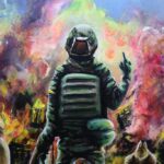 Karin Brauns Instagram - “F-this, We Want Peace” 48” x 48” Acrylic on canvas . . . . . . . . #war #military #worldwar #army #art #soldier #usa #battle #guns #peace #soldiers #warrior #warzone #tank #game #gun #usarmy #ukraine #ukriane🇺🇦 #russia #warzone #russia #odessa #travel #ukrainegirl #kids #peace #karinbraunsgallery #karinbrauns