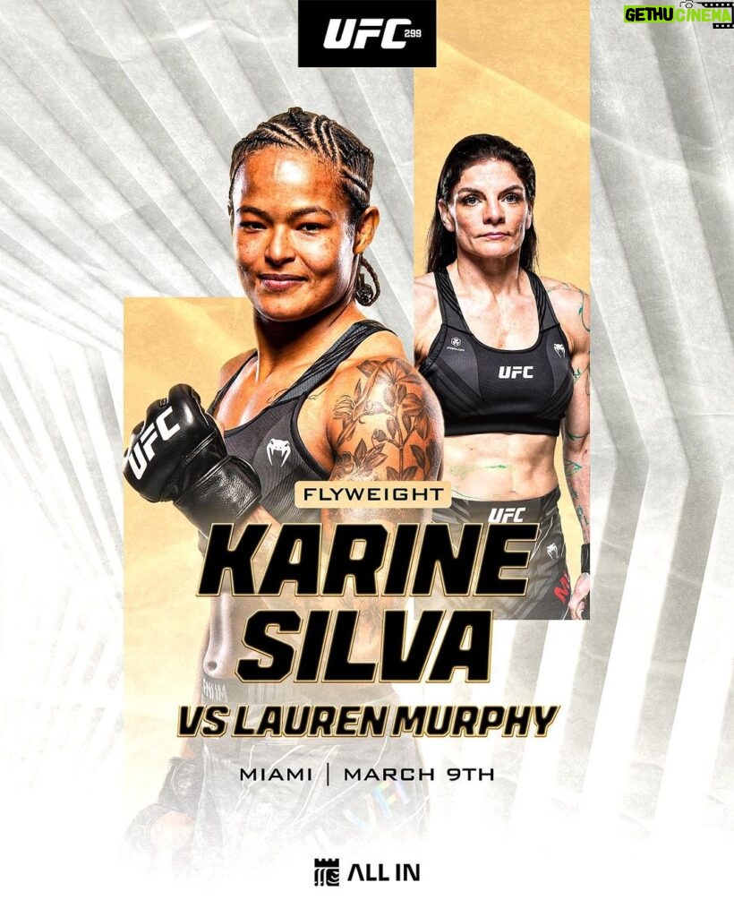 Karine Silva Instagram - ANOTHER STEP TOWARDS THE GOLD! @karine_killer_ufc is BACK! She will face #6 ranked Lauren Murphy at #UFC299 in Miami on March 9th! Ready to score her 4th UFC win! Kaseya Center