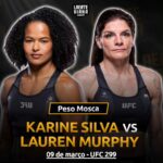 Karine Silva Instagram - O bicho vai pegar! 🇧🇷🔥 @karine_killer_ufc tem seu retorno marcado ao octógono! A brasileira encara Lauren Murphy no UFC 299 (09/03 em Miami)! Está chegando mais uma vitória do Brasil? Via: @allinsportsmgmt / @gileribeirobjj #ufc299 #ufc #mma #miami #karinesilva #laurenmurphy