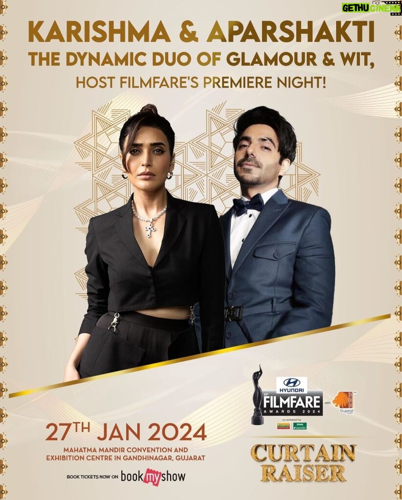 Karishma Tanna Instagram - Join me as we host the grand celebration of excellence, music and regal fashion in Filmfare’s Premiere Night ! Book your tickets on bookmyshow.com now for Blockbuster Curtain Raiser of 69th #HyundaiFilmfareAwards2024 with #GujaratTourism on 27th January at Mahatma Mandir Convention & Exhibition Centre in Gandhinagar.