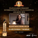 Karishma Tanna Instagram - Karishma Tanna scoops up the Critics’ Best Actress in a Web Series award at DPIFF for her captivating performance in ‘Scoop’! She’s truly turning heads and stealing scenes. Congratulations, Karishma! #DPIFF #CriticsChoice #Scoop #KarishmaTanna #dpiff2024 #awards