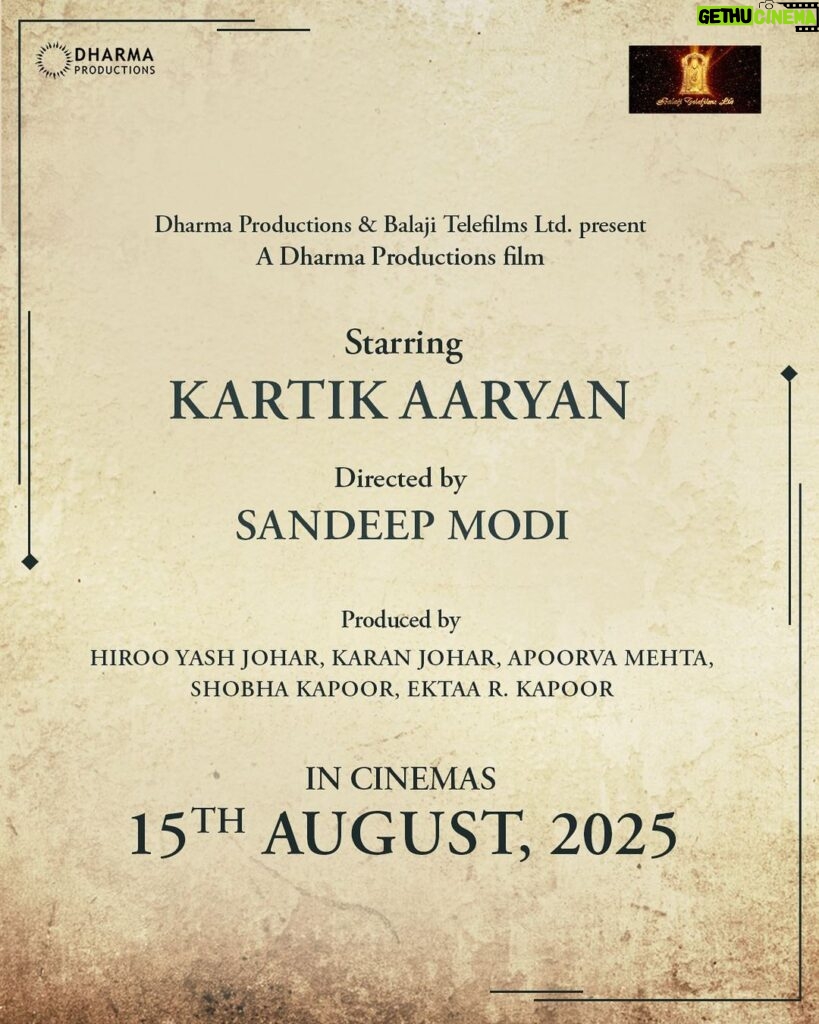 Kartik Aaryan Instagram - An unforgettable chapter of our glorious Indian history full of valour and sacrifice is now going to be part of my life 🇮🇳 a subject close to my heart... super proud and excited to embark on a new journey with the extremely talented @sandeipm and the powerhouse @karanjohar and @ektarkapoor 💥 @apoorva1972 @shobha9168 @vivek.koka @dharmamovies @balajimotionpictures