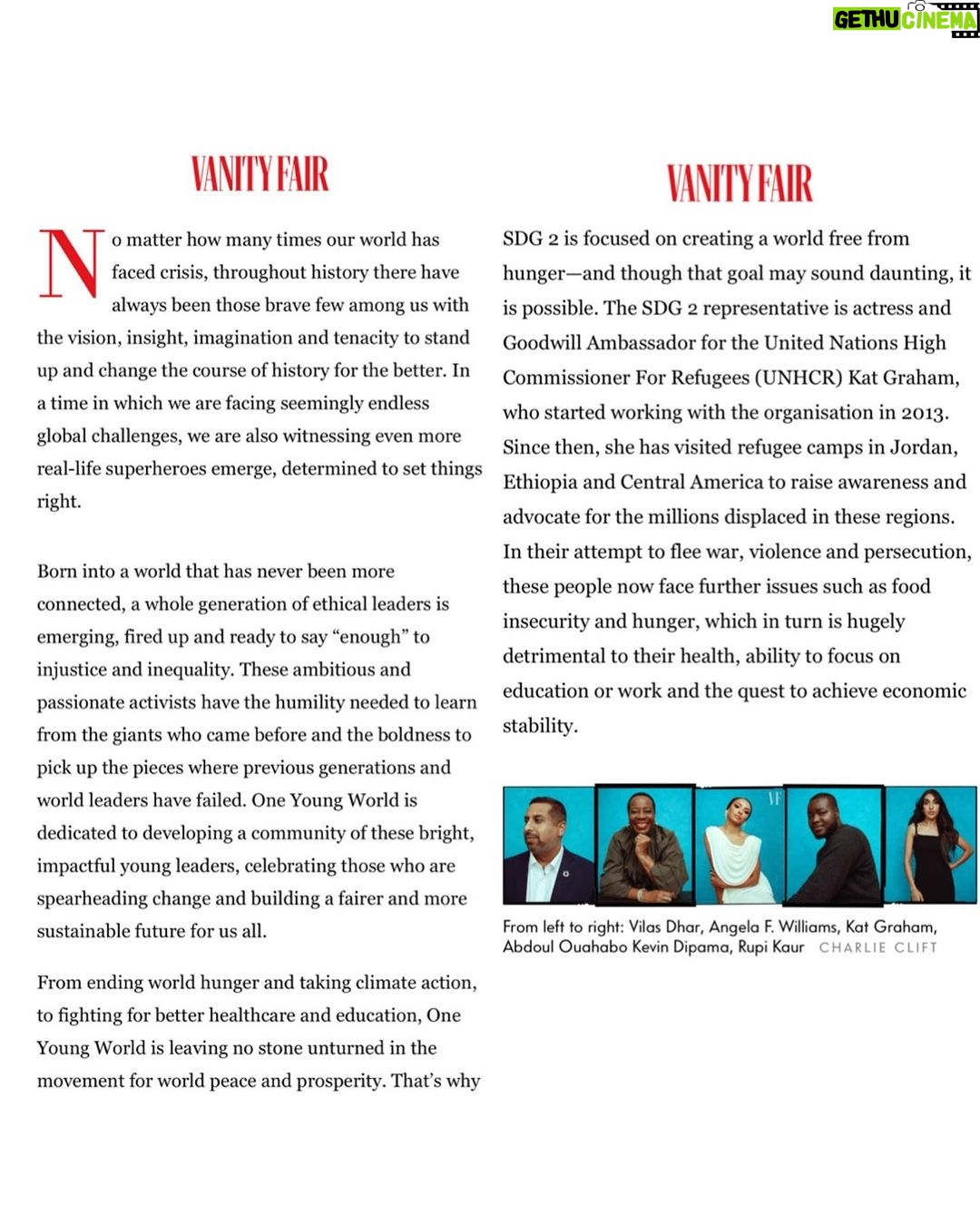 Kat Graham Instagram - Thank you @vanityfair for spotlighting these incredible young leaders for the Global Goals list with @oneyoungworld. Honored to be in the company of such great change makers. “In a time in which we are facing seemingly endless global challenges, we are also witnessing even more real-life superheroes emerge, determined to set things right.” Photographer: @charlieclift Featuring: @adwoaaboah, @dharvilas, @ceoangelawilliams, @rupikaur_, @saguftajanif, @nicholas.kee, @aidanrgallagher, @diwigdi, @lucyhale, @ivanafeld, @saramwahedi, Rana Hajirasouli, Hasina Safi, Abdoul Ouahabo Kevin Dipama, Manoly Sisavanh, Ralph Nicolai Nasara Art Director: @duartempsoares Producers: @eolandediaz, @nura_productions Project manager: @livhicks_ 1st Assistant: @oliver.mayhall 2nd Assistant: @jackcmcguire Hair & Make-up Artist: @mariacomparettomua Special Thanks: @merchantbelfast & @1g1_studio_belfast @oneyoungworld x @vanityfairlondon