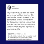 Kate Beckinsale Instagram - If yesterday has highlighted anything, it's the grim reality of how dangerous male entitlement can be. The root cause of this is misogyny. It's patriarchy. It's sexism repackaged as "being a better" or "real" man, by toxic social media influencers. It's social media companies themselves allowing this content to be eaten up, unchallenged. It's an entire society that turns a blind eye to the cause of violence towards women and girls. None of these problems are new, they have just repeatedly been left to fester, morph and grow until we are at a place where a high profile public figure can come on live Tv and make misogynistic remarks about a woman, and the next day lament the death of a 15 year old girl by a boy - and not see how those actions are connected. Misogyny breeds violence. It's never just a comment, banter, a joke - it's a culture that enables women to be seen as less than men. As disposable, without agency. We didn't need to have this horrific wake up call. It shouldn't take the violent death of a teenage girl for society to listen. Misogyny should be treated with the same severity as any other form of terror and violence. This isn't something women should have to put up with anymore. Deepest condolences to the family and friends of 15 year old Elianne Andam, for all the light and life that has been taken from you . Again I am disabling comments out of respect to her and her family . Repost @cheerupluv