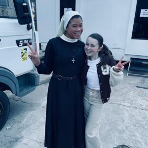 Katelyn Rose Downey Instagram - #TheNun2 in ten pictures 

1. The best @michaelchaves 
2. Our amazing cast & crew 
3. Two of the most talented people, I’m in awe of you both! @taissafarmiga #annapopplewell 🫶🏻 
4. The reason why I spent 4 months drinking honey 🍯
5. No caption needed - love you @stormreid ❤️
6. What my face looked like for majority of filming 😰
7. I swear we were friends in real life @leontine_doncieu 
8. Always your Captain @jonasbloquet 
9. My favourite place 🍫
10.Family 🫶🏻

Thank you @michaelchaves for letting me be your Sophie & for your trust in me. 
@nataliasafran #petersafran for your kindness and support always - @judsonscott for your belief in me - &  @daveneus for listening to my 10,000 questions about movies 😂
@sophiejscottpr for simply being you, France would have been totally diffferent without you. 
Lastly @rosewicksteedcasting thank you for taking a chance on a little Irish kid. 
I am forever grateful for you all!💕