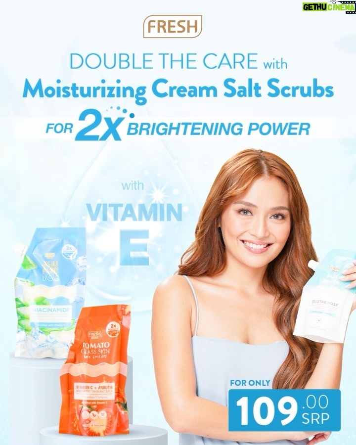 Kathryn Bernardo Instagram - Making my daily shower extra special with new bathtime favorites! 🛀 Get double the care with Moisturizing Salt Scrubs with 2x brightening power, plus the luxurious feel of Vitamin C, Niacinamide, and Glutathione formulated cream body salt scrubs for only P95! Grab it for a limited time only until February 19. ❤️ Want to win special bath kits from @fresh_philippines? Here's how: 1. Make sure to follow Fresh IG and Tiktok 2. Repost this video on your story or feed 3. Use the hashtag #WOWFRESH, and tag @fresh_philippines. 4. Winners will be chosen on Feb 28, 2023
