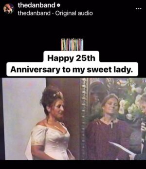 Kathy Najimy Instagram - Happy Anniversary to this guy @Thedanband who just posted this on his page so i stole it because I don’t know how to do the internet. 
Our first real date (although  I had no idea it would end up a date) was skydiving w/ you and the cast of #stomp (even tho we all were exhausted from a party the night before) - I want to thank the highway that we drove on for being long enough for me to get over how cute you were and actually experience how f-ing FUNNY you were.  When they asked the 15 of us who we wanted to jump with - for no reason that we knew of then, we both simultaneously chose each other. I would jump with you anywhere (and have). You still make me laugh hard. You are a fabulous dad and still really really really cute! Here’s to a gazillion more.  Oh and… I love you forever. 
Let’s jump again soon.🪂