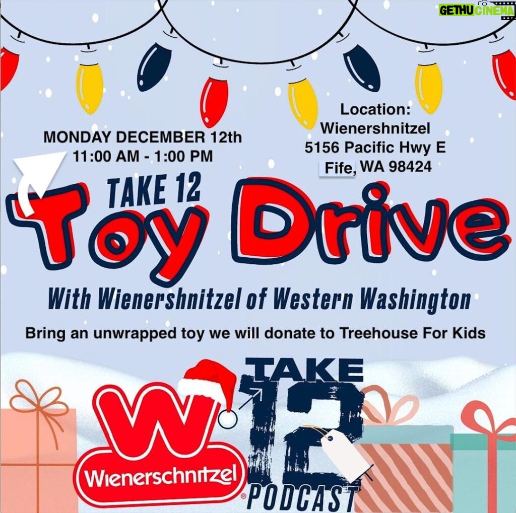 Katie Leclerc Instagram - We’re doing our part for @treehouseforkids! Bring an unwrapped toy to the @wienerfampnw in Fife on Monday! #doitforthekids Wienerschnitzel