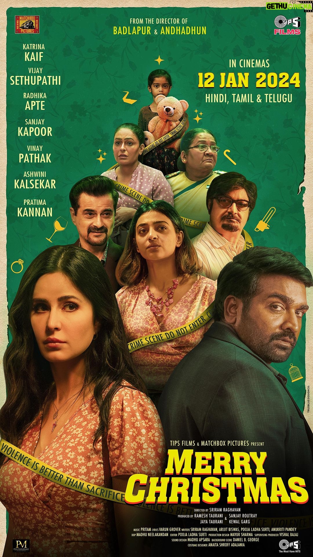Katrina Kaif Instagram - Presenting the #MerryChristmasTrailer - Hindi 🎁✨ In cinemas on 12th Jan 🎄 #MerryChristmasTrailer Out Now #SriramRaghavan @tipsfilmsofficial @matchboxpix @rameshtaurani @sanjayroutraymatchbox @jaya.taurani #KewalGarg @katrinakaif @actorvijaysethupathi @sanjaykapoor2500 @pathakvinay #TinnuAnand @radhikaofficial @pratimakannan @ashwinikalsekar @gayathrieshankar #PariSharma @ipritamofficial @vidushak #PoojaLadhaSurti #ArijitBiswas #AnukritiPandey #MadhuNeelakandan @mayursharma22011 #MadhuApsara @vishal_bajaj_1603 @daniel.b.george @anaitashroffadajania Music on @tips