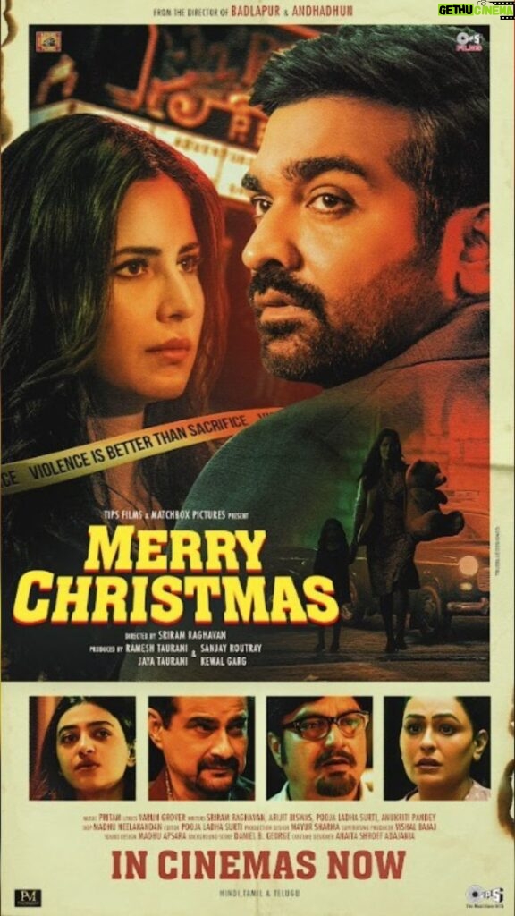 Katrina Kaif Instagram - The story of this Christmas is far from merry. Presenting the twist in the tale 🎁 #MerryChristmas in cinemas now🎄 #SriramRaghavan @tipsfilmsofficial @matchboxpix @rameshtaurani @sanjayroutraymatchbox @jaya.taurani #KewalGarg @katrinakaif @actorvijaysethupathi @sanjaykapoor2500 @pathakvinay #TinnuAnand @radhikaofficial @pratimakannan @ashwinikalsekar @gayathrieshankar #PariSharma @ipritamofficial @vidushak #PoojaLadhaSurti #ArijitBiswas #AnukritiPandey #MadhuNeelakandan @mayursharma22011 #MadhuApsara @vishal_bajaj_1603 @daniel.b.george @anaitashroffadajania Music on @tips