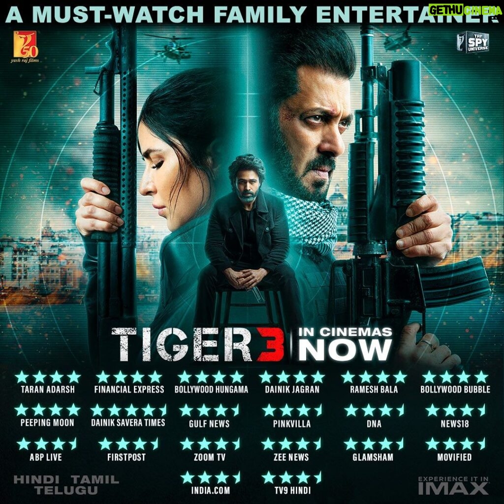 Katrina Kaif Instagram - Thank you ♥ #Tiger3 in cinemas now! Book your tickets *link in bio* @beingsalmankhan | @therealemraan | #ManeeshSharma | @yrf | #YRF50 | #YRFSpyUniverse