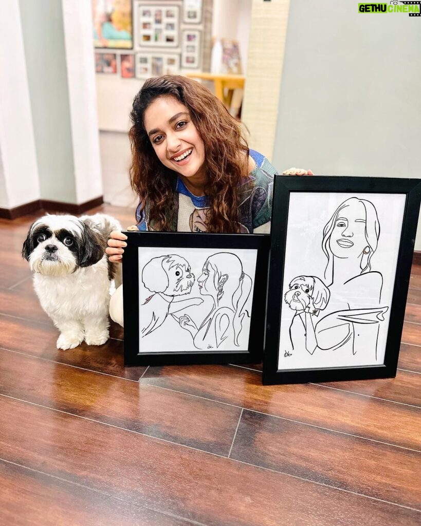 Keerthy Suresh Instagram - Thank you @_bk_studio_ for such a lovely art! 😻 It's so cute and thoughtful! 🥺 Lovingg thiss! ❤️ #KAndNyke