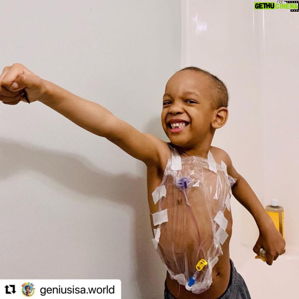 Kether Donohue Instagram - I want to be like Isa when I grow up. Thank you to everyone who’s donated to Isa’s treatments, let’s keep it going! Link in my bio to donate and read more about Isa’s journey overcoming stage 4 neuroblastoma cancer #Repost @geniusisa.world with @make_repost ・・・ He has to be patched up like this just to take a shower... He loves it because he calls it his Super Hero costume 💪🏽 “Mama I look so cool, send that to everybody” I hope everyone enjoys bathing and bedtime with their little ones tonight♥️ Count your blessings... I’m counting mine 💎💁🏽‍♀️🌈 GeniusIsa.com (Link in bio to support Isa’s journey)