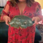 Kether Donohue Instagram - I handbuilt my dear friend @alysewhitney a serving platter!!! The fingerprint holes are for olives! And the “mistake” dents are for toothpick holders!! Was going for an oceanic vibe. I didn’t give it to her for months after making it bc I was sad to see it go after spending time with it but now can’t wait for Alyse’s next dinner party ☺️♥️ #handbuildingpottery (sound on for tour of the platter 🤣) & @matrushkastyle dress in pic 4 👗