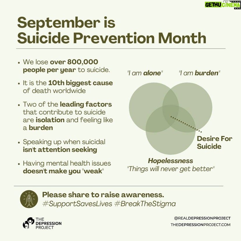 Kether Donohue Instagram - Repost from @realdepressionproject • 💚It is so important to raise awareness of this to help #SuicidePrevention . 💚This cause is so important, especially now where due to the difficult times we are in, mental health issues are on the rise as are suicide rates . 💚To help suicide prevention please check in on your loved ones, remind them they are NOT a burden, share the things you love about them / why you’re grateful to have them, and encourage others to do the same - mental health can be invisible so this matters for everyone . 💚Let’s spread awareness of this . Drop three 💚💚💚 if you can relate . 👇Comment below: how else can we prevent suicide? What do you think is SO important for people to learn to help suicide prevention? . 💫Follow @realdepressionproject for more . . . . . . #suicidepreventionmonth #suicidepreventionmonth2020 #suicidepreventionday #suicideawareness #suicideisnottheanswer #suicidequote #suicide #depression #depressionawareness #depressionhelp #anxiety #anxietyawareness #breakthestigma #endthestigma #stopthestigma #yourenotalone #endstigma #stigmafree #stigma #stigmafighter #supportsaveslives #mentalhealthawareness #mentalhealth #ptsd #trauma #mentalillness #bipolar #mentalillnessawareness #itsokaynottobeokay