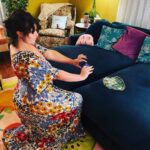 Kether Donohue Instagram - I handbuilt my dear friend @alysewhitney a serving platter!!! The fingerprint holes are for olives! And the “mistake” dents are for toothpick holders!! Was going for an oceanic vibe. I didn’t give it to her for months after making it bc I was sad to see it go after spending time with it but now can’t wait for Alyse’s next dinner party ☺️♥️ #handbuildingpottery (sound on for tour of the platter 🤣) & @matrushkastyle dress in pic 4 👗