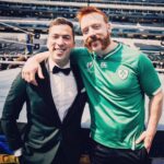 Kevin Patrick Egan Instagram - A little chin wag between two Northside Dubs before Wrestlemania in Hollywood. Sheamo wanted a quick scrap to warm up. Raheny vs Cabra. I negotiated a hug instead 😆👊🏼💚 Snaps by the great @richwadephoto 📸 SoFi Stadium
