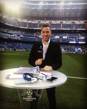 Kevin Patrick Egan Instagram - Hosting from the sidelines of the Santiago Bernabéu in Madrid, and the Camp Nou in Barcelona. These are from the peak years of Messi vs Ronaldo, MSN vs BBC. Always grateful for these unforgettable experiences. #LaLiga is back! Enjoy 🇪🇸⚽️♥️