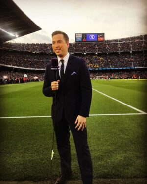 Kevin Patrick Egan Instagram - Hosting from the sidelines of the Santiago Bernabéu in Madrid, and the Camp Nou in Barcelona. These are from the peak years of Messi vs Ronaldo, MSN vs BBC. Always grateful for these unforgettable experiences. #LaLiga is back! Enjoy 🇪🇸⚽️♥️