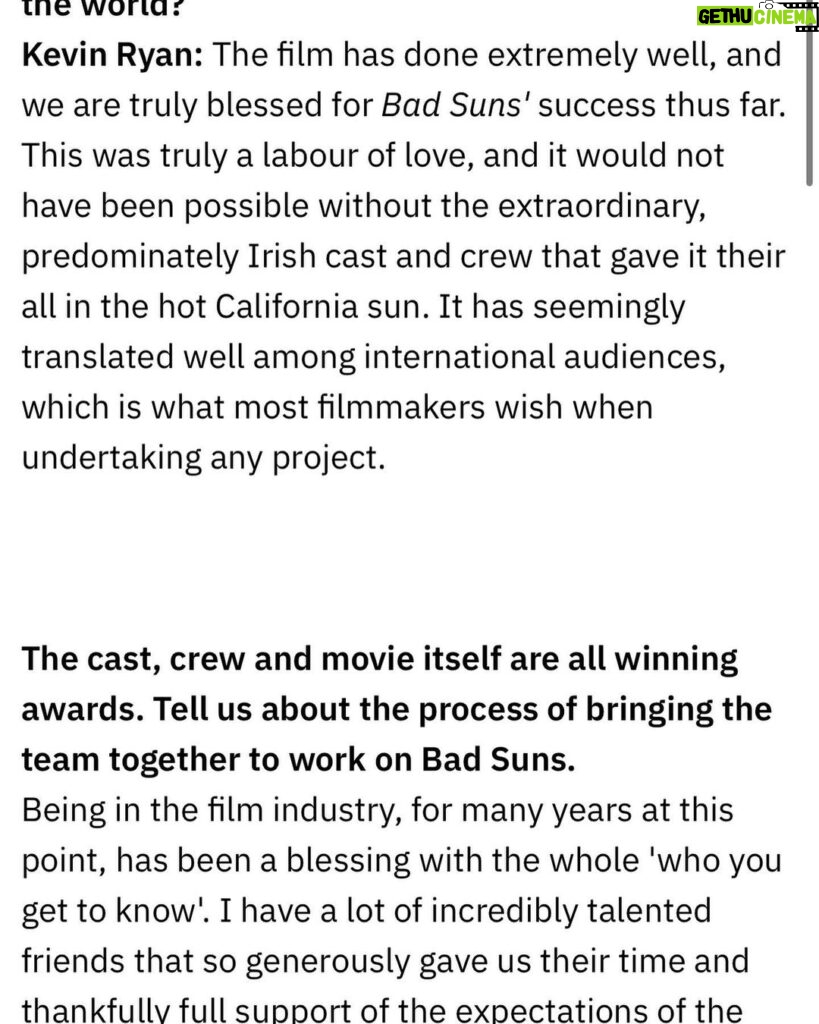 Kevin Ryan Instagram - Massive thanks to @rteone @rte_entertainmentonline for such a great piece on @badsunsfilm LINK IN BIO for full article