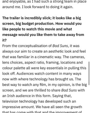 Kevin Ryan Instagram - Massive thanks to @rteone @rte_entertainmentonline for such a great piece on @badsunsfilm LINK IN BIO for full article