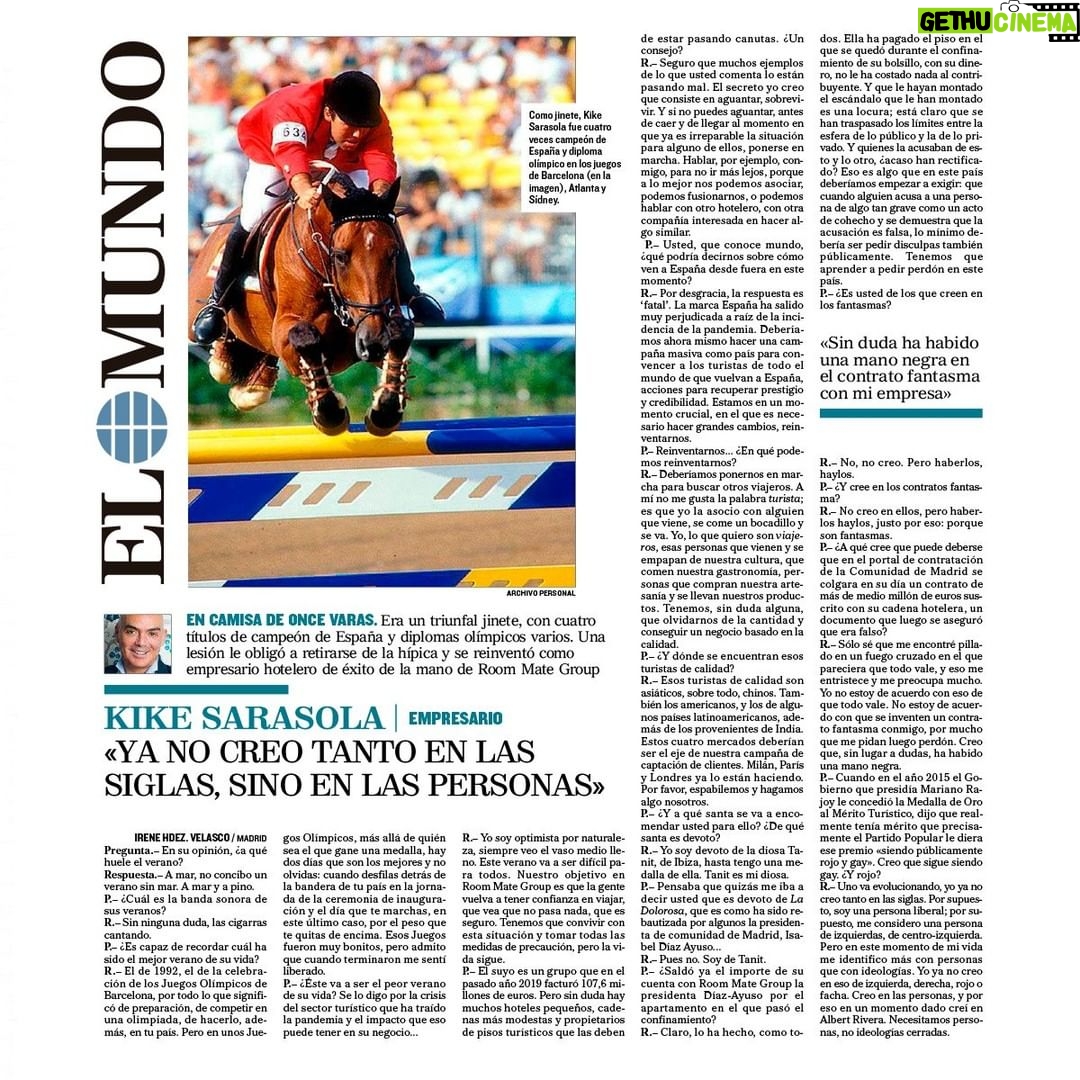 Kike Sarasola Instagram - @elmundo_es me dedica hoy su contraportada con esta estupenda entrevista de Irene Velasco. Gracias. 👍