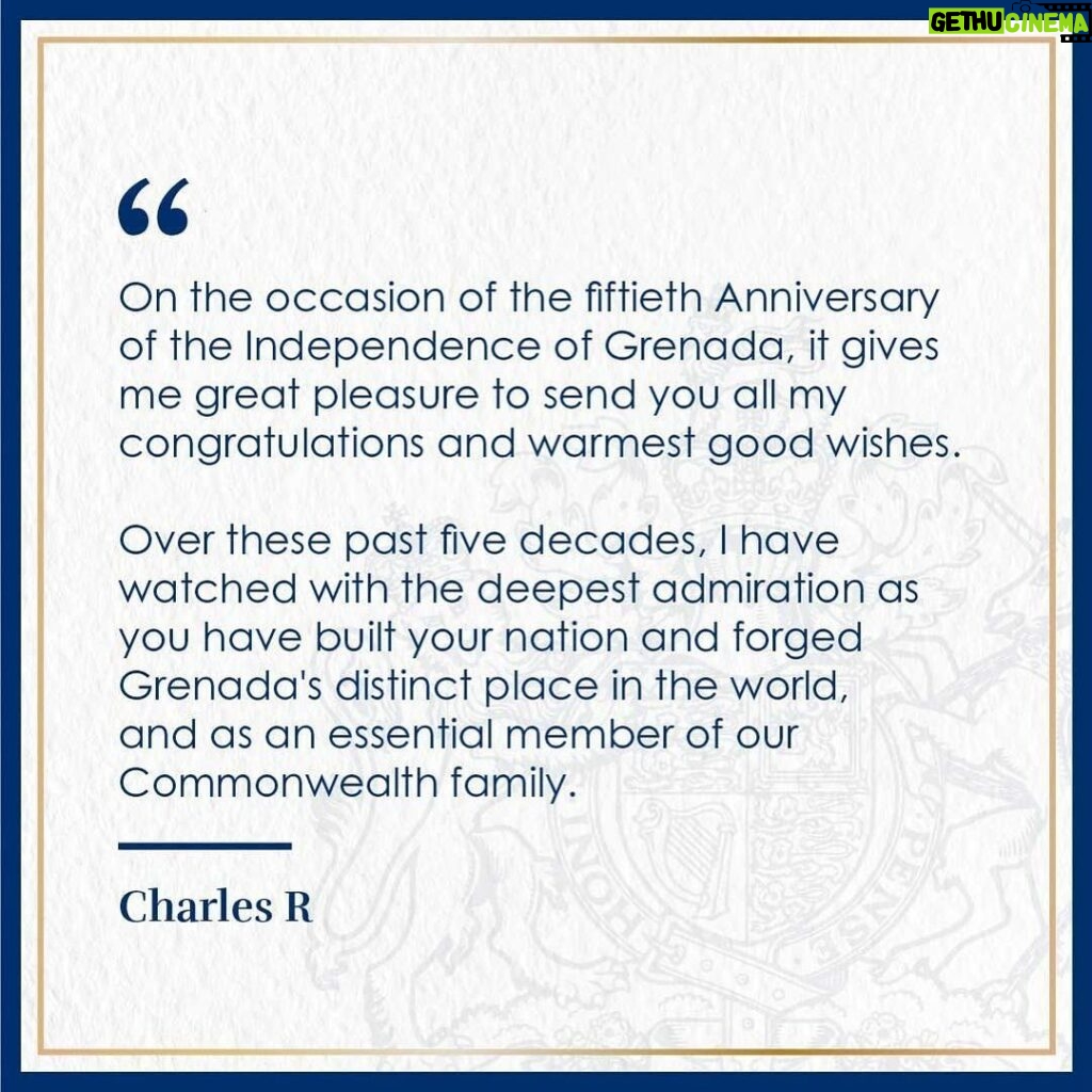 King Charles III of the United Kingdom Instagram - 🇬🇩 A message from His Majesty The King to Grenada marking their 50th year of Independence. Read His Majesty’s message in full: https://www.royal.uk/news-and-activity/2024-02-07/a-message-from-his-majesty-the-king-to-grenada-marking-their-50th-year