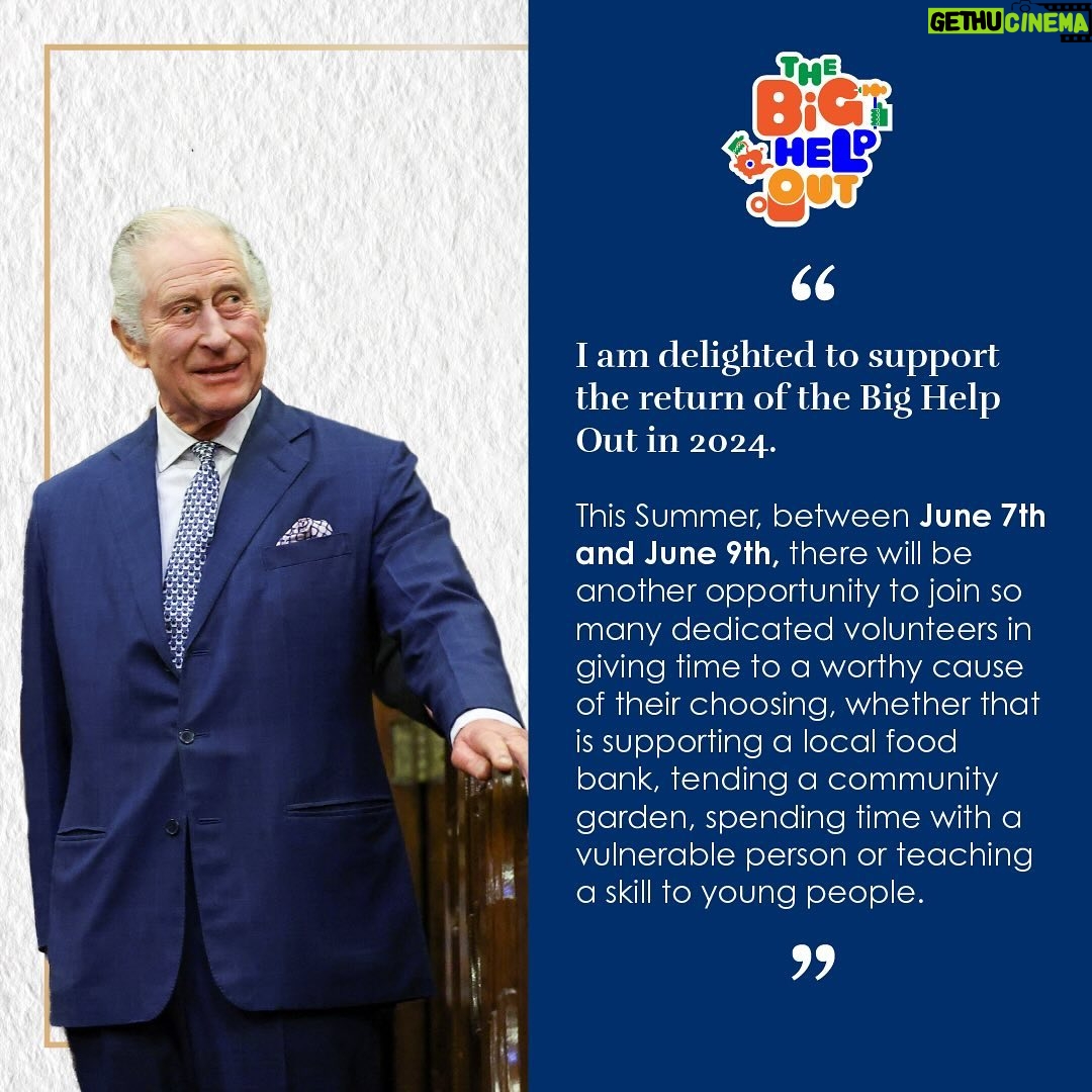 King Charles III of the United Kingdom Instagram - Last year’s #TheBigHelpOut saw millions of volunteers supporting their communities as part of The King’s Coronation celebrations. On the 7-9 June, there will be another opportunity to take part.