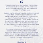 King Charles III of the United Kingdom Instagram - The determination and strength of the Ukrainian people continues to inspire, as the unprovoked attack on their land, their lives and livelihoods enters a third, tragic, year. Despite the tremendous hardship and pain inflicted upon them, Ukrainians continue to show the heroism with which the world associates them so closely. Theirs is true valour, in the face of indescribable aggression. I have felt this personally in the many meetings I have had with Ukrainians since the start of the war, from President Zelenskyy and Mrs Zelenska, to new army recruits training here in the United Kingdom. I continue to be greatly encouraged that the United Kingdom and our allies remain at the forefront of international efforts to support Ukraine at this time of such great suffering and need. My heart goes out to all those affected, as I remember them in my thoughts and prayers. - Charles R. A message from His Majesty The King, marking two years of conflict in Ukraine. • 📷 The King and Queen light a candle at the Ukrainian Catholic Cathedral, London, in 2022. 📷 His Majesty welcomes President Zelenskyy to Buckingham Palace in 2023.