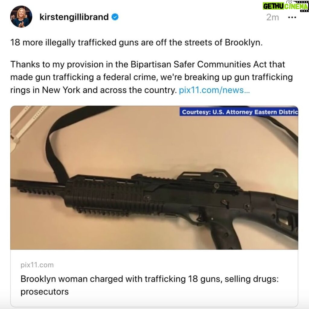 Kirsten Gillibrand Instagram - 18 more illegally trafficked guns are off the streets of Brooklyn. Thanks to my provision in the Bipartisan Safer Communities Act that made gun trafficking a federal crime, we're breaking up gun trafficking rings in New York and across the country.