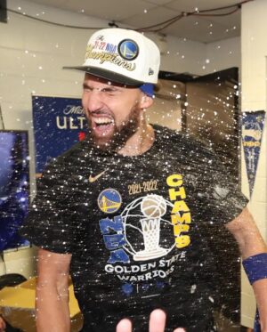 Klay Thompson Instagram - What a difference a year makes. Last year during this time Rick was just letting me get up & down the court 🏃‍♂️.

Fast forward to mid June 2022, we poppin champagne 🍾 and having a parade in the city 🌉  GOD IS SO GOOD! 

We also almost lost Otto , don’t worry he made it back to the bus 😂