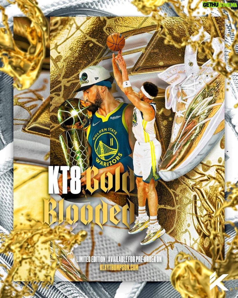 Klay Thompson Instagram - Excited for the launch of the KT8 “Gold Blooded” which I will be wearing tonight only. Head to klaythompson.com to pre-order. Limited quantities available in sizes 8-14.