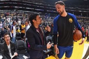 Klay Thompson Instagram - Manny told me he’d teach me how to fight if I teach him how to shoot I think that’s a fair deal 🥊 🏀 👌🏽 😂 

Thanks for letting me watch you work @mannypacquiao . I haven’t been that juiced leaving the gym in a long time ! 
#ANTAgang