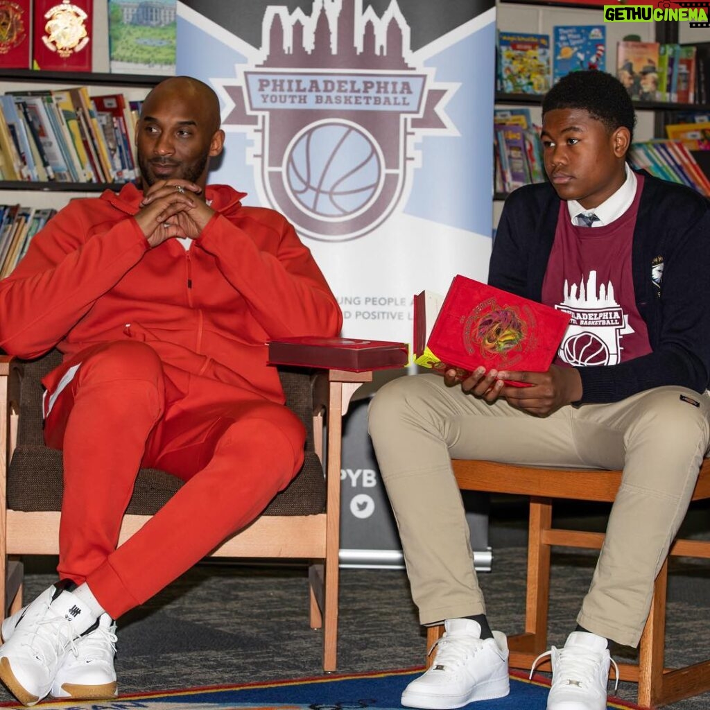 Kobe Bryant Instagram - Going back to my hometown to visit the kids of @phillyyouthbasketball was such a meaningful moment. I’m humbled to be in the position to inspire members of the next generation and honored to share my newest story with you all. The #Wizenard Series: Training Camp is available now. Link in bio: bit.ly/kbwizenard #iampyb #GranityStudios