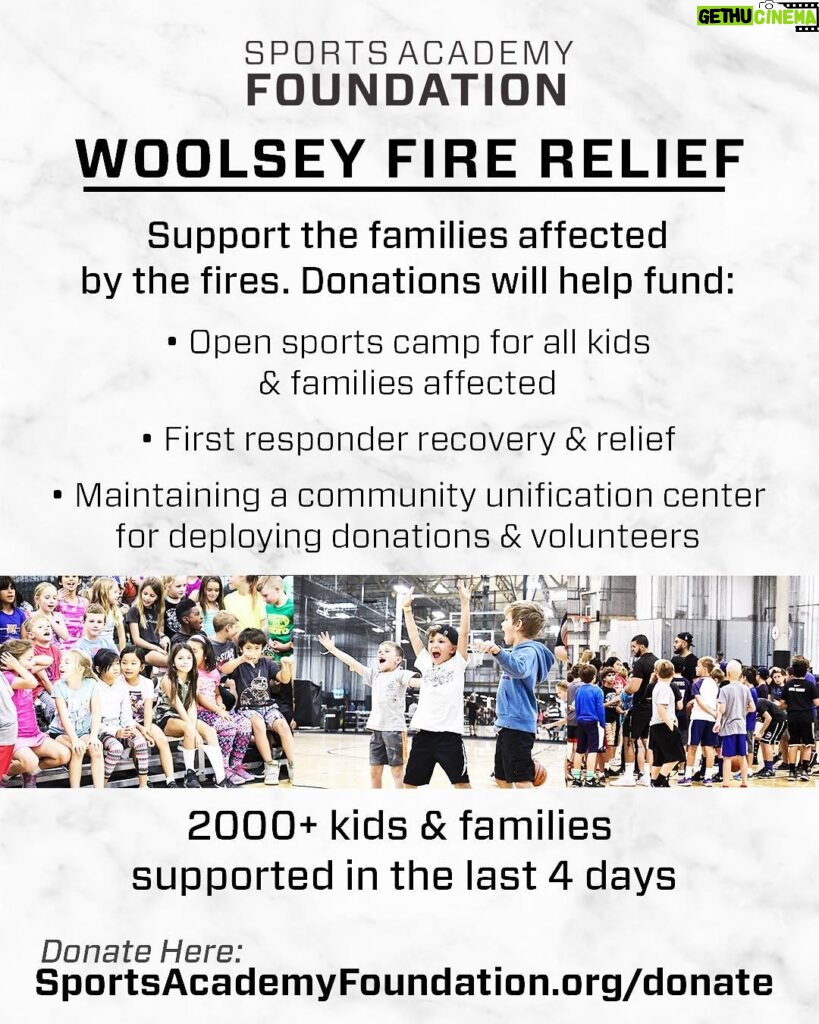 Kobe Bryant Instagram - The team @sportsacademyhq has stepped up to help families who have lost everything in the Woolsey fire. Please consider a donation to the Academy...our friends there are doing amazing work for our community. 🙏🏾