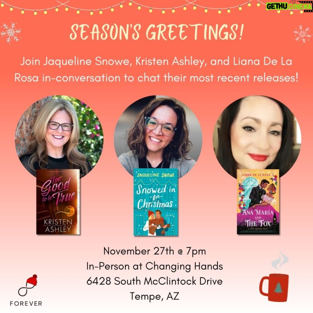 Kristen Ashley Instagram - Coming out of book writing hibernation, Chicklets, to remind you if you're in the Phoenix/Tempe area, come on out to Changing Hands bookstore on Monday night to see moi with Jaqueline Snowe and Liana De La Rosa in conversation about our latest books. Here's the deets: https://www.kristenashley.net/events/ I have my outfit all picked out! Hope to see you here! Rock On