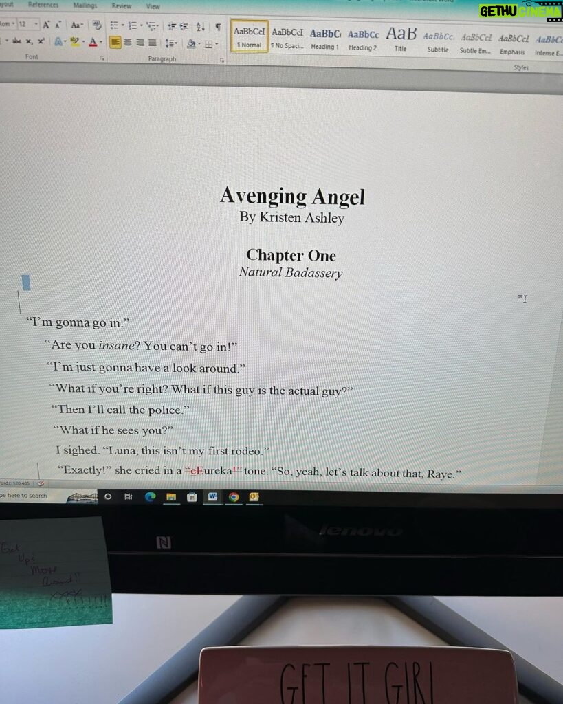 Kristen Ashley Instagram - My Week in two pictures. Going through edits of AVENGING ANGEL. Starting book two. God, I love being with these characters again. Rock on! #AvengingAngelsUnite #fromtherockchicklair