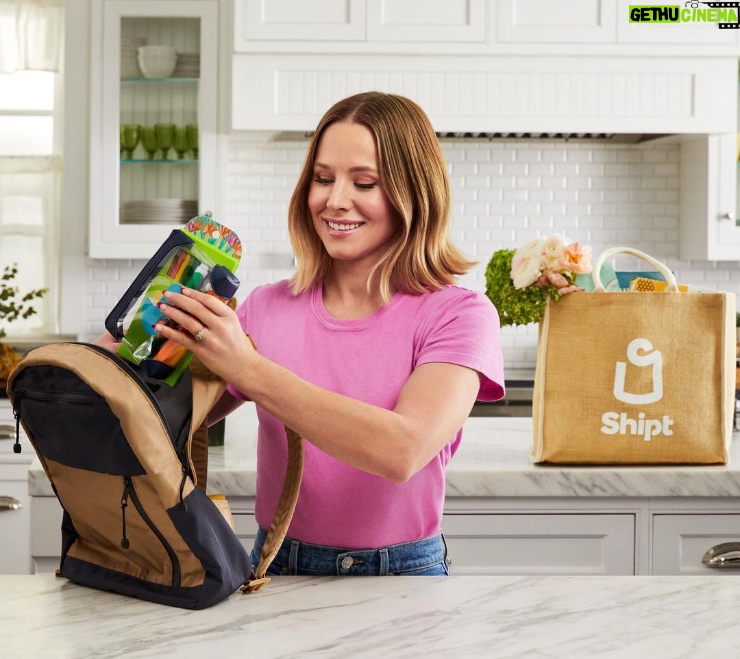 Kristen Bell Instagram - This year @shipt is not only helping me check everything off my kids’ back to school list, they’re also donating 2,000 backpacks to OperationBackpack to help kids in need have all the tools for success!! Check out all the amazing stuff Operation Backpack is doing at voa.org/operation-backpack AND go to shipt.com to receive free delivery on your first order of $10 or more using the code GETSHIPT.