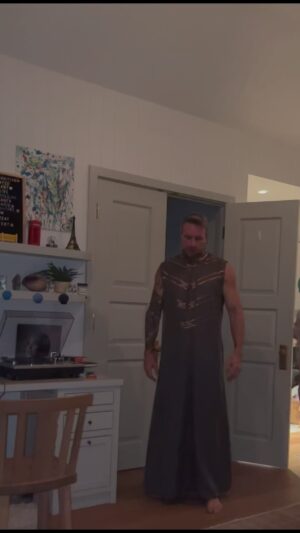 Kristen Bell Instagram - I asked @daxshepard to try on his Halloween costume to see the fit. He immediately starting working on his Dumbledore impersonation.