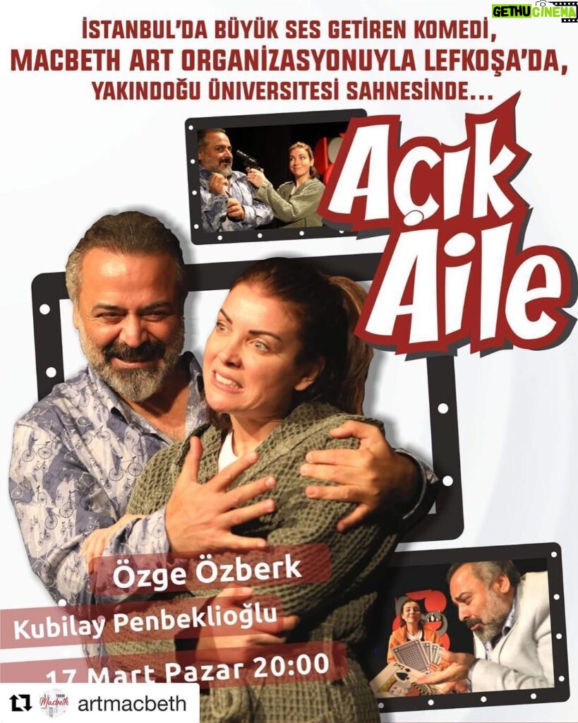 Kubilay Penbeklioğlu Instagram - #Repost @artmacbeth with @get_repost ・・・ A ve B sırasında bugün satışa açılan sınırlı sayıda VIP koltuk Biletinial.com’da sizi bekliyor! Macbeth Art organizasyonuyla İstanbul'da büyük ses getiren komedi Lefkoşa'da! Özge Özberk ve Kubilay Penbeklioğlu bu müthiş komedide buluştu. AÇIK AİLE 17 Mart Pazar 20:00'de Yakın Doğu Üniversitesi AKKM'de. Bİletler DENİZ PLAZA'larda, www.biletinial.com'da ve AKKM gişesinde. İnternetten kolayca bilet almak için: https://biletinial.com/tiyatro/acik-aile İletişim sponsorumuz Vodafone - Telsim'e teşekkürlerimizle. Tel/Whatsupp: 05428678787 E.mail: macbethartkibris@gmail.com #tiyatro #komedi #sanat #eglence #etkinlik #event #kibrisetkinlik #kktcetkinlik #lefkosaeglence #lefkosaetkinlik #kibrissanat #kktcsanat #lefkosa #girne #guzelyurt #lefke #macbethart
