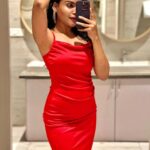 Kusuma Degalamari Instagram - Wrapped in the allure of a vibrant red dress, soaking in the charm of an aesthetic white backdrop. Mirror selfies on point, because every moment is a script waiting to unfold! 🌟📸 #DesiDazzle #MirrorMagic #bollywooddreams #reddress #valentines #red #ootd Red dress, ootd, fashion, instagood, weekend, vibes, red, hot, date, date night, mood