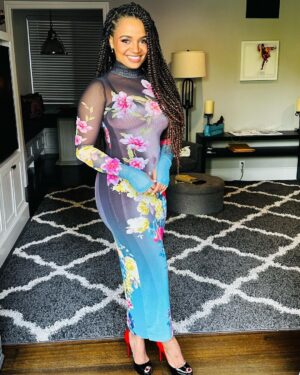Kyla Pratt Instagram - Stepped outside this weekend 🌻🌺🌸💐🌹🥀

Make Up @eliven.q 
Hair @browngirlbraidsofficial 
Dress @shop.afrm 
Shoes @louboutinworld 

#femmeitforward