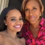 Kyla Pratt Instagram - Turning tables with Robin Roberts was an amazing experience. Sitting Down and having real conversations is one of my favorite things to do. #BeautifulPeople #TTWRR Make up @makeupbykweli Hair @a1hair_ Stylist @v.msmith Jewlery @havernillcollection Pant @loringnewyork Custom off the shoulder top by @dhaleterdesign