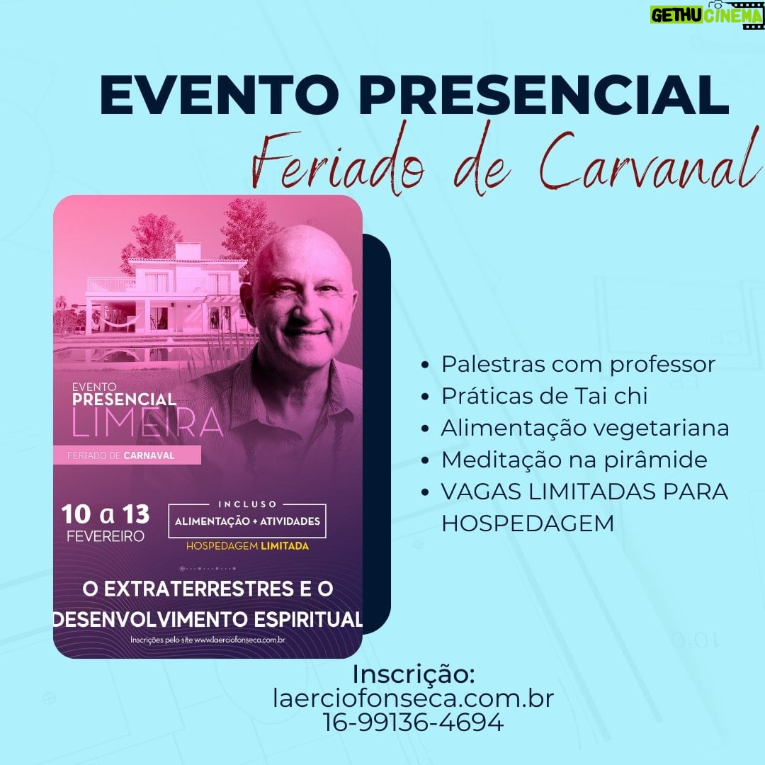 Laércio Fonseca Instagram - Já planejou como será seu feriado de Carnaval? Caso queira algo diferente, embarque conosco nesse evento inesquecível que pode mudar sua vida. **O Extraterrestres e o Desenvolvimento Espiritual** Veja o cronograma de atividades em nosso site: https://laerciofonseca.com.br/produto/o-extraterrestres-e-o-desenvolvimento-espiritual-feriado-carnaval/